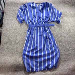 Pellini Blue White Chiffon Dress Pearl Button Accents Elastic Waist Size 11/12